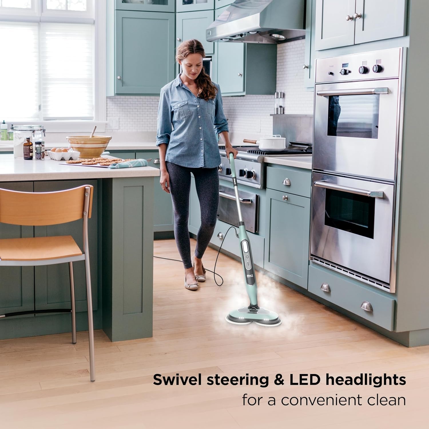 Steam & Scrub Steam Mop, All-In-One Scrubbing and Sanitizing Hard Floor Cleaner, LED Headlights, 4 Dirt Grip Soft Scrub Pads Included, XL Water Tank, Swivel Steering, Hawaiian Grey, S8001