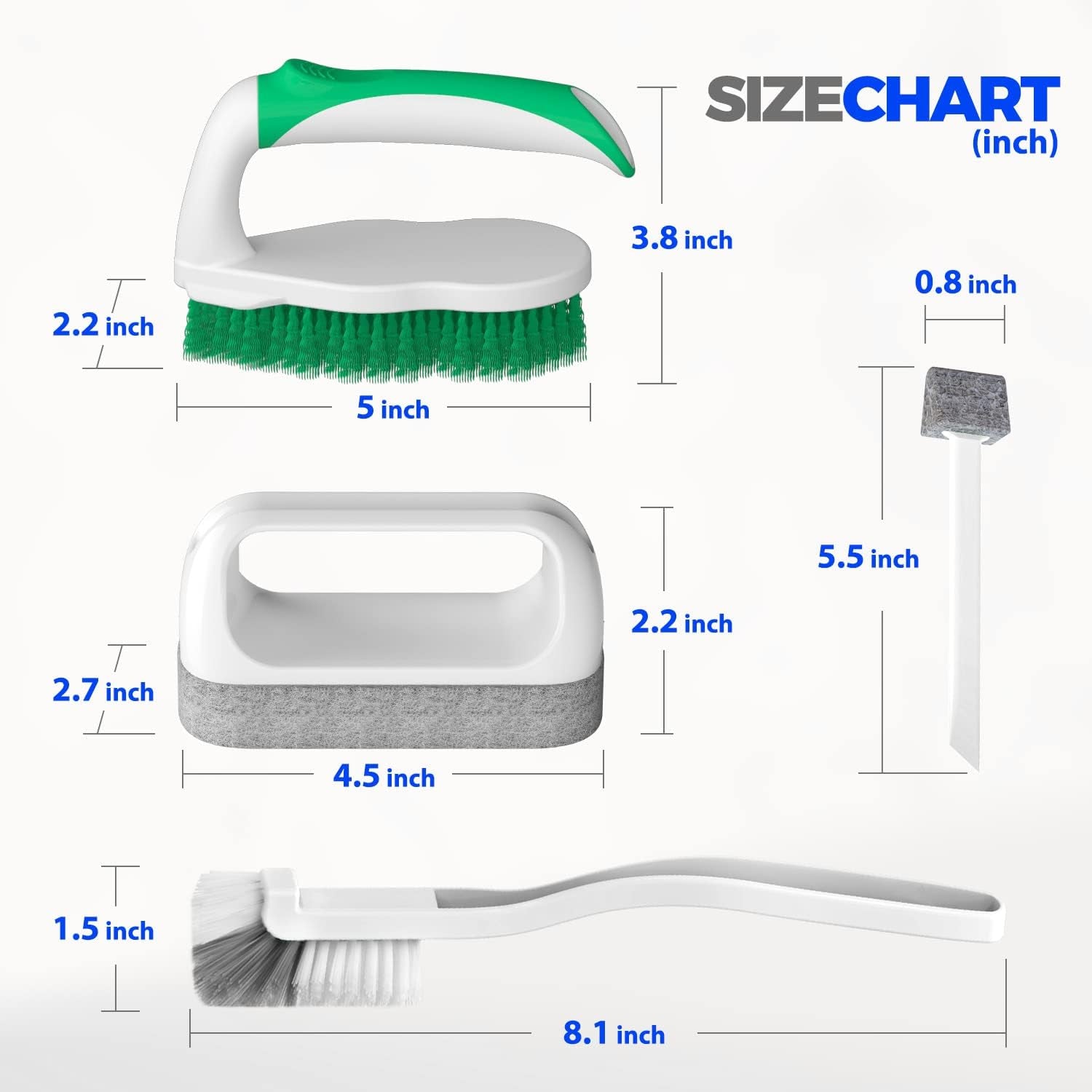 7 Pack Deep Cleaning Brush Set, Scrub Pads with Scraper Tip for Pool Walls, Bathroom, Grout, Floor, Tub, Shower and Kitchen Surface (Green)