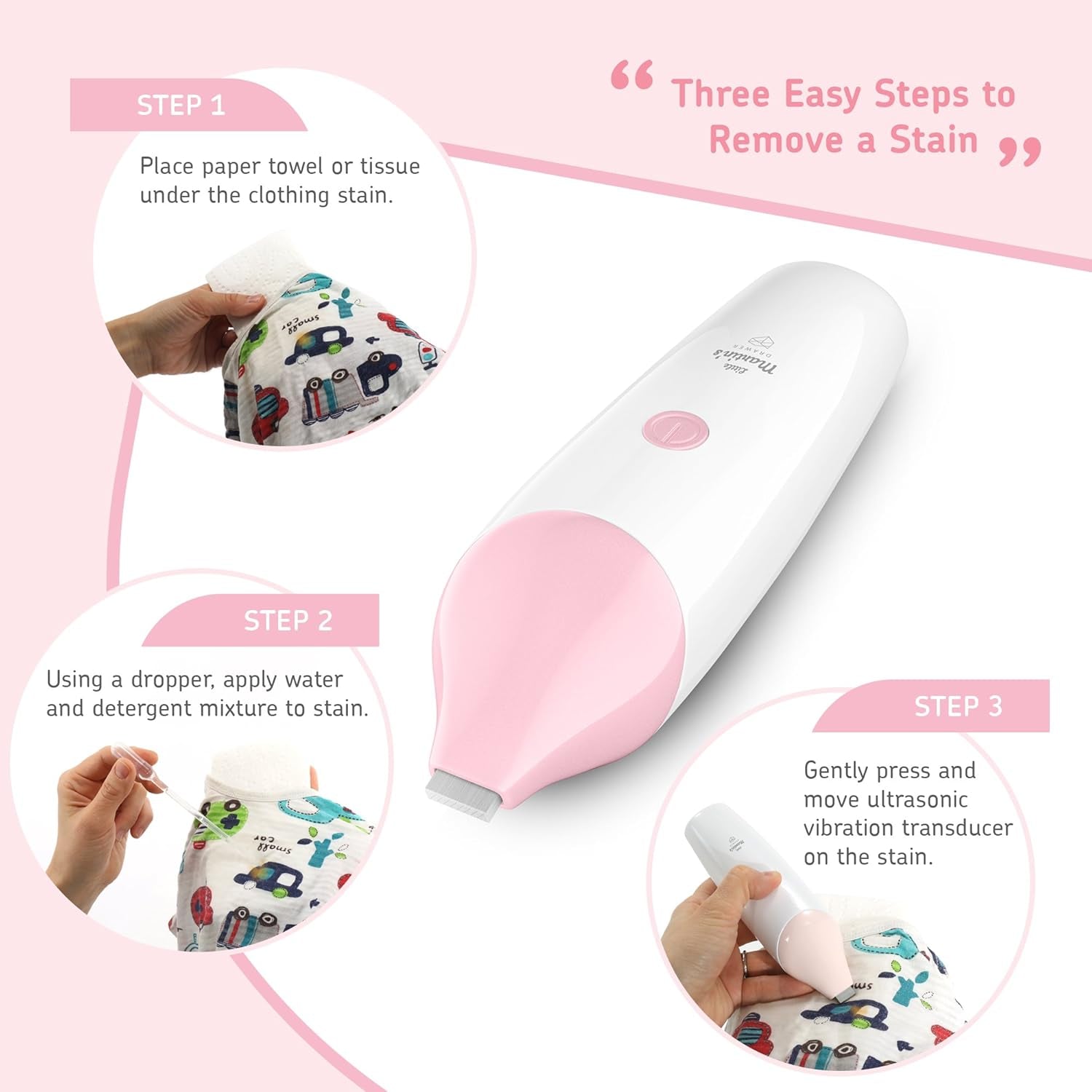 Little Martin’S Ultrasound Cleaning Pen – Handy Portable Handheld Stain Removal Fighter Washing Machine – Laundry Cleaning at Office Home Outdoor Traveling Emergency – Environmentally Friendly (Pink)
