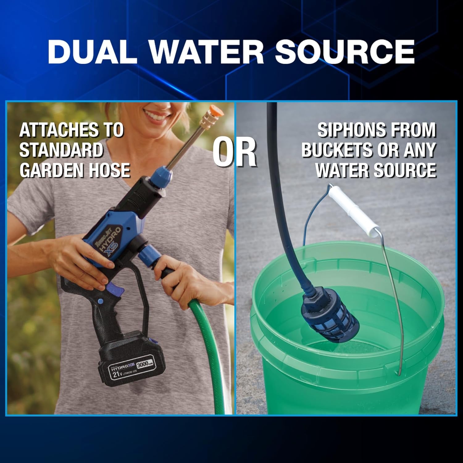 Turbo Jet Hydrox5 Pro Portable Cordless Pressure Washer (21V 3000Mah Battery), 6-In-1 Nozzle, Dual Water Source, 16Ft Detachable Hose