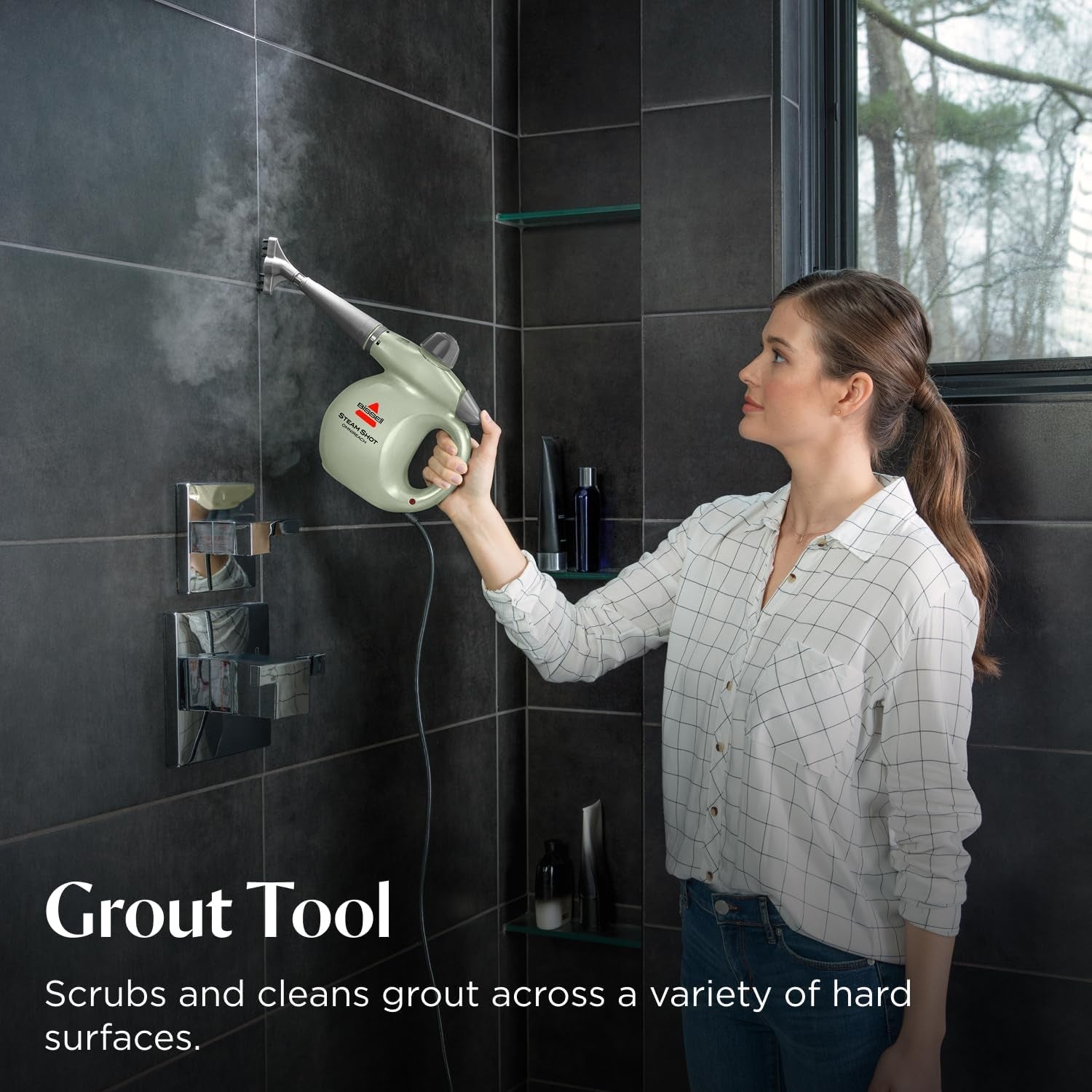 ® Steam Shot™ Omnireach Handheld Portable Steam Cleaner for Tile, Grout, Windows, Bathrooms, Kitchens, Fabric Steaming Tool