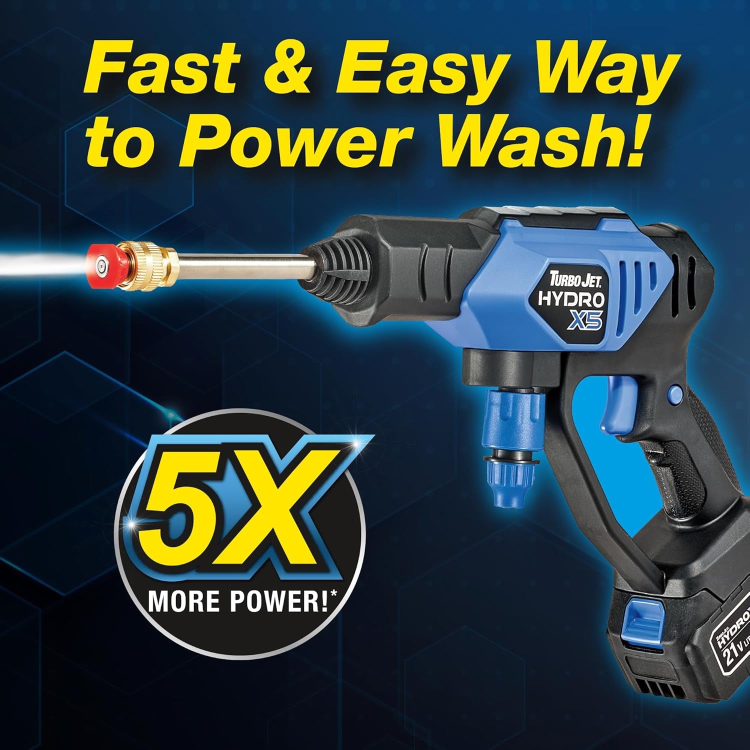Turbo Jet Hydrox5 Pro Portable Cordless Pressure Washer (21V 3000Mah Battery), 6-In-1 Nozzle, Dual Water Source, 16Ft Detachable Hose