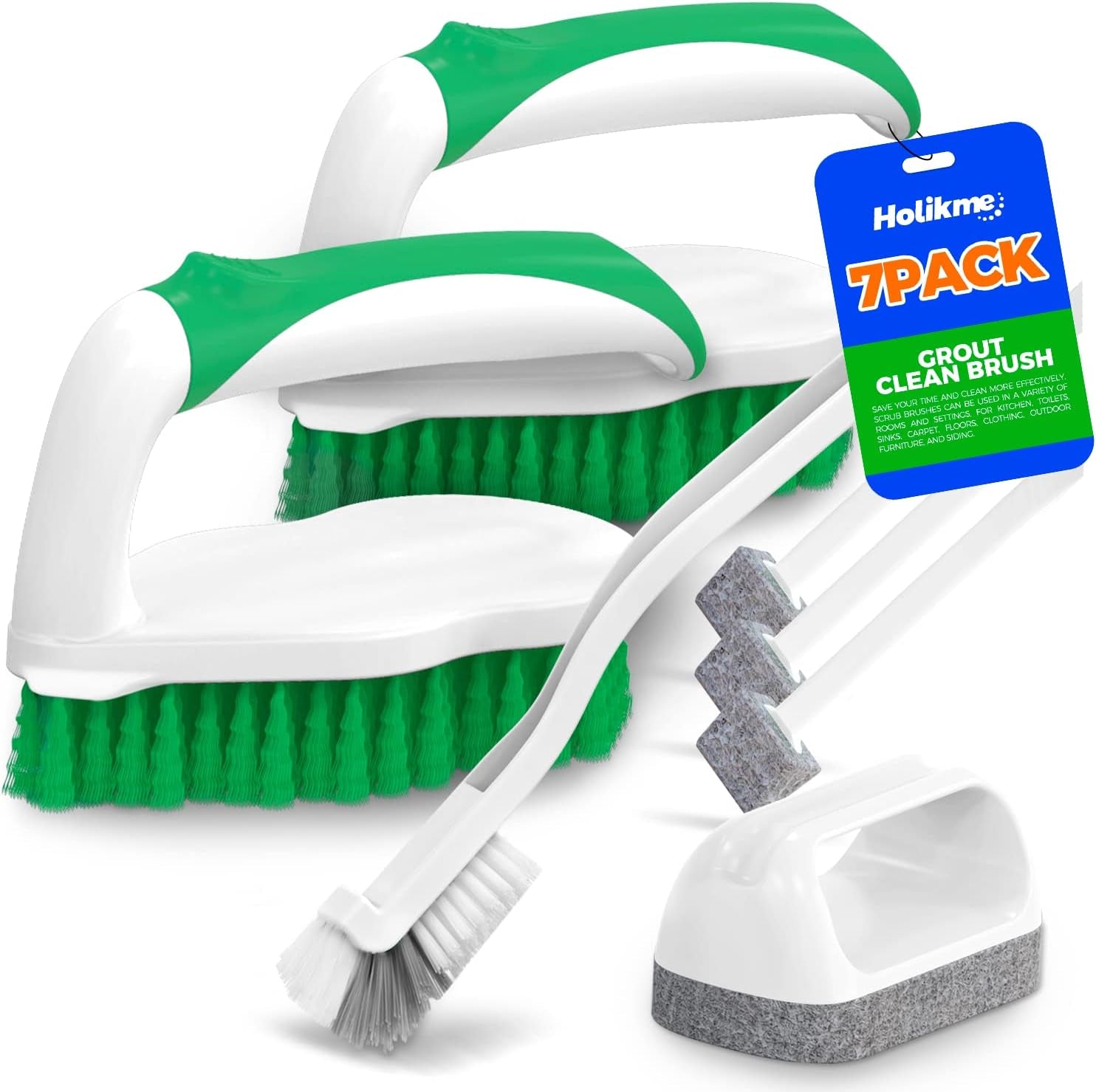 7 Pack Deep Cleaning Brush Set, Scrub Pads with Scraper Tip for Pool Walls, Bathroom, Grout, Floor, Tub, Shower and Kitchen Surface (Green)