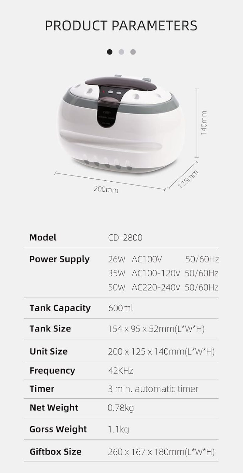 Ultrasonic Cleaner, Stainless Steel Cleaner for Jewelry, Retainer, Sterling Silver, Ultrasonic Jewelry Cleaner, 20Oz Capacity -  100005