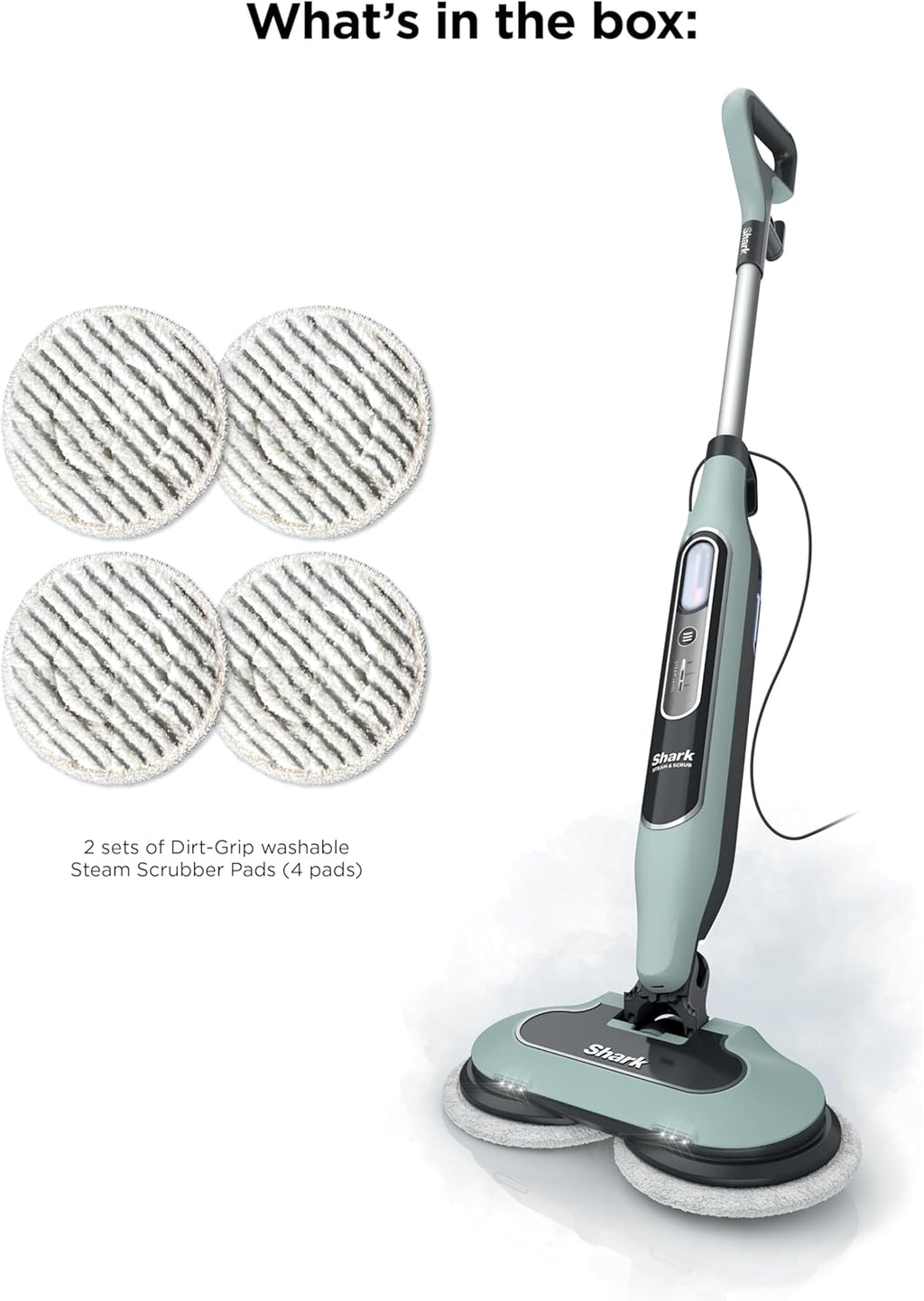 Steam & Scrub Steam Mop, All-In-One Scrubbing and Sanitizing Hard Floor Cleaner, LED Headlights, 4 Dirt Grip Soft Scrub Pads Included, XL Water Tank, Swivel Steering, Hawaiian Grey, S8001