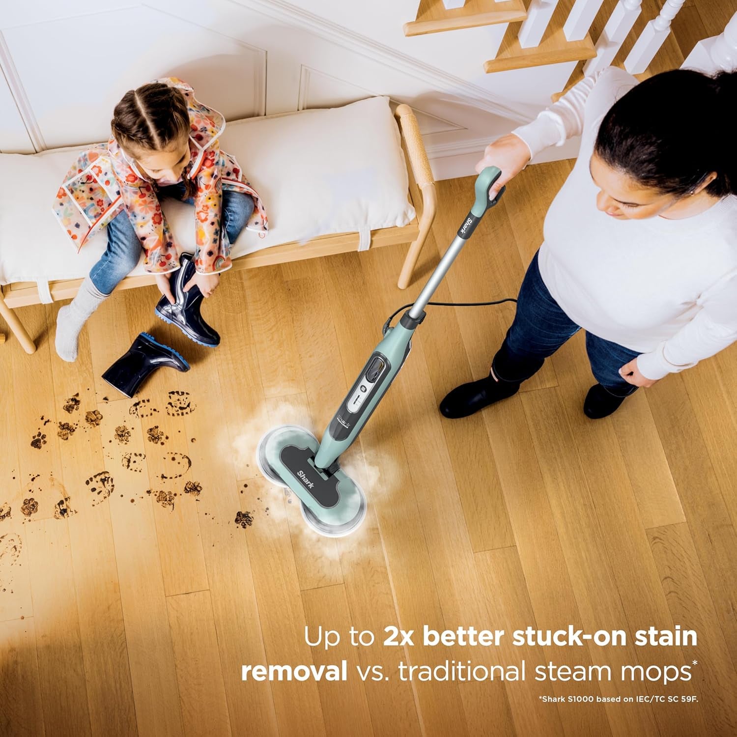 Steam & Scrub Steam Mop, All-In-One Scrubbing and Sanitizing Hard Floor Cleaner, LED Headlights, 4 Dirt Grip Soft Scrub Pads Included, XL Water Tank, Swivel Steering, Hawaiian Grey, S8001