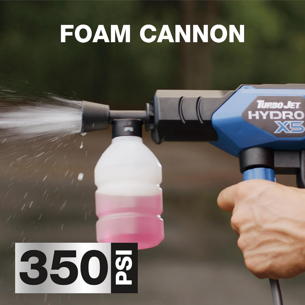Turbo Jet Hydrox5 Pro Portable Cordless Pressure Washer (21V 3000Mah Battery), 6-In-1 Nozzle, Dual Water Source, 16Ft Detachable Hose