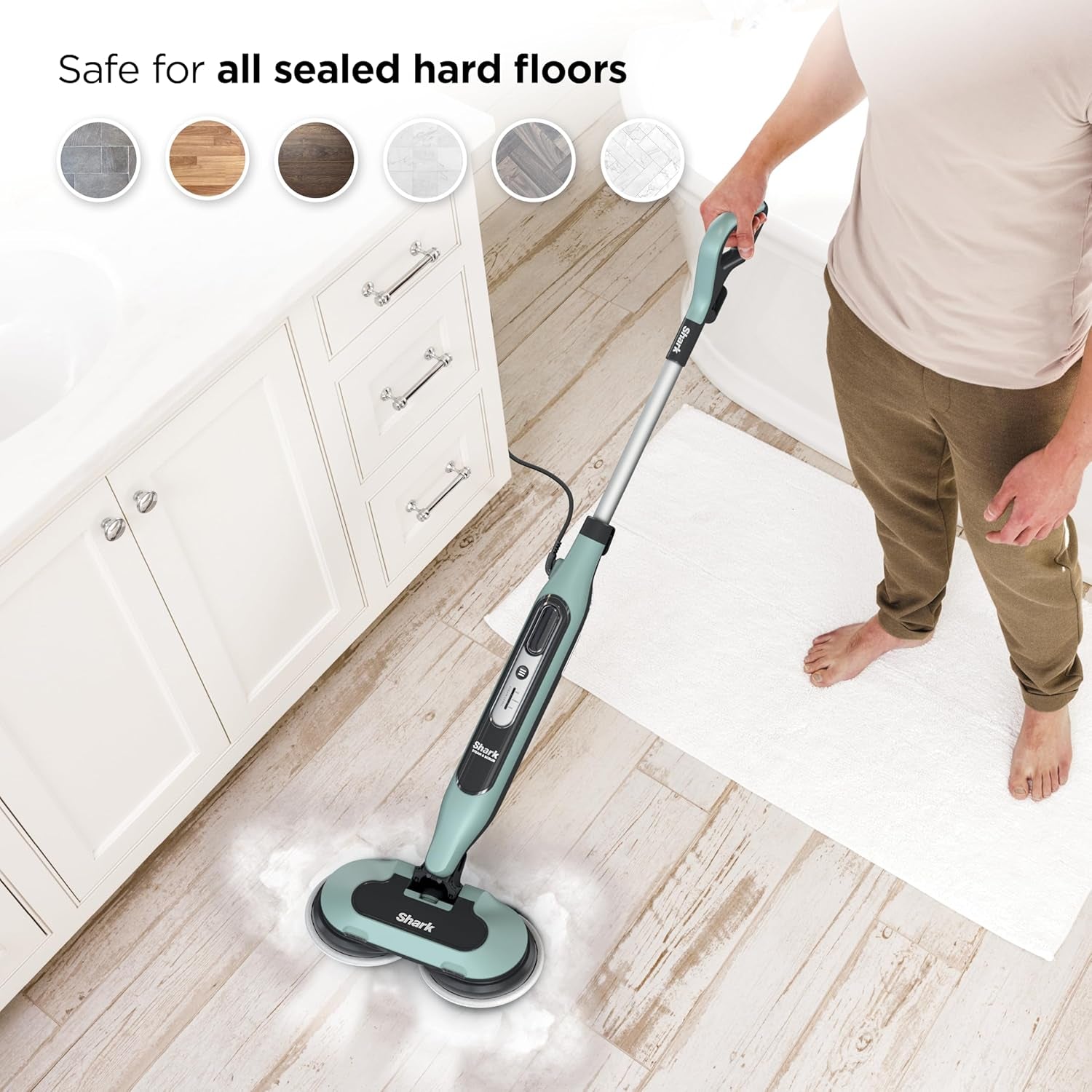 Steam & Scrub Steam Mop, All-In-One Scrubbing and Sanitizing Hard Floor Cleaner, LED Headlights, 4 Dirt Grip Soft Scrub Pads Included, XL Water Tank, Swivel Steering, Hawaiian Grey, S8001